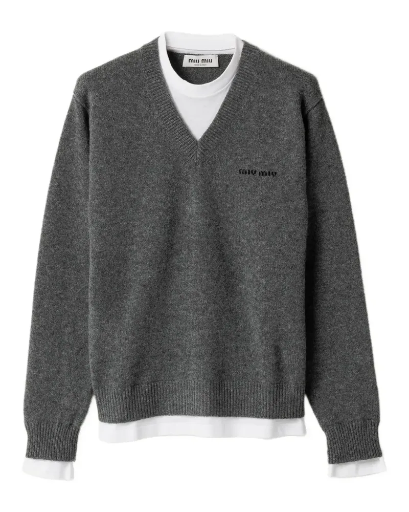 Miu Miu Pullover mit Intarsien-Logo - Grau Grau
