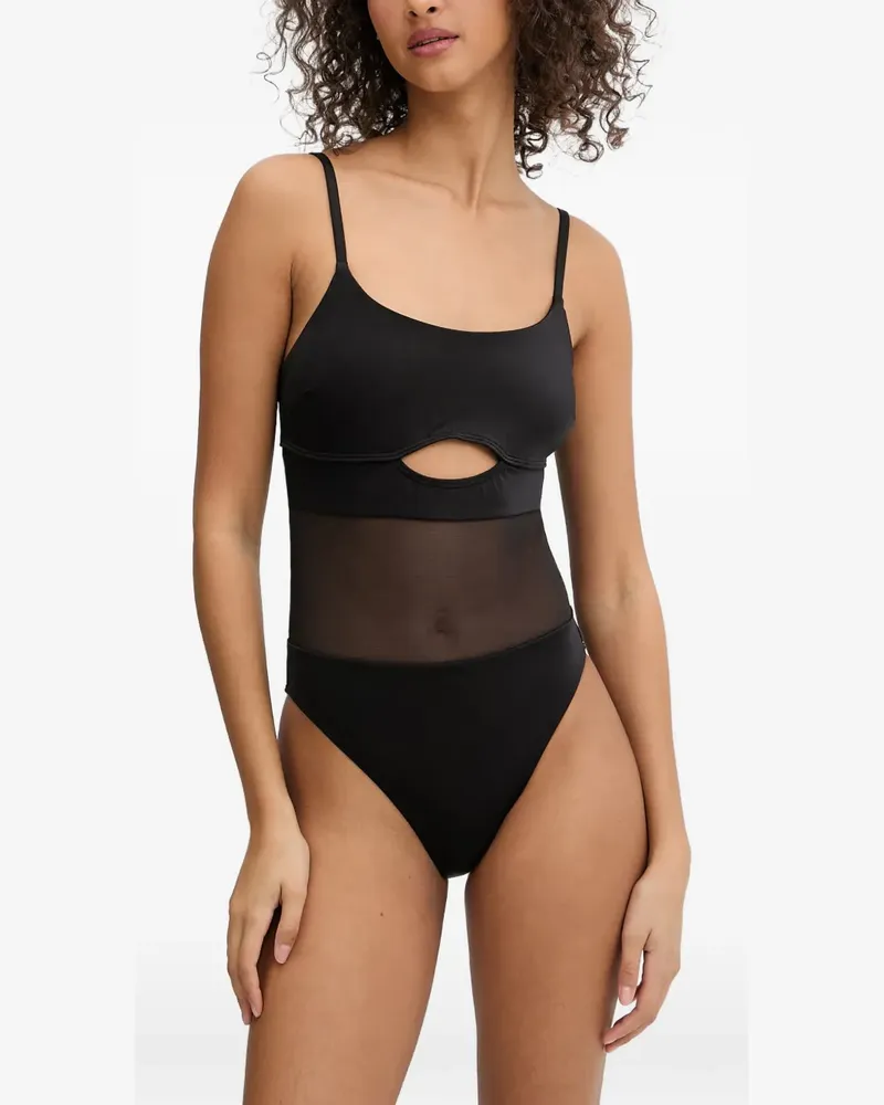 Armani Exchange cut-out mesh-panel swimsuit - Schwarz Schwarz