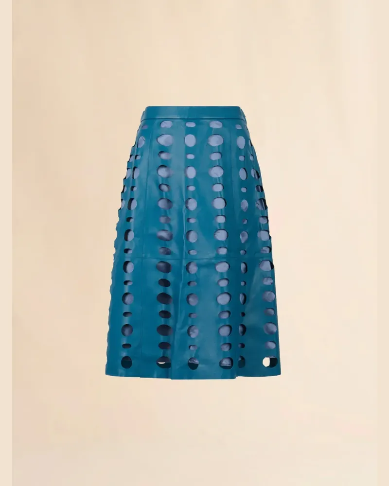 Marni circular cut-outs leather midi skirt - Blau Blau