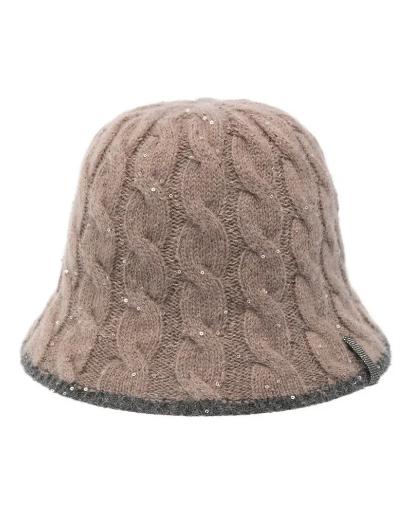 Brunello Cucinelli Pailletten-Fischerhut mit Zopfmuster - Braun Braun