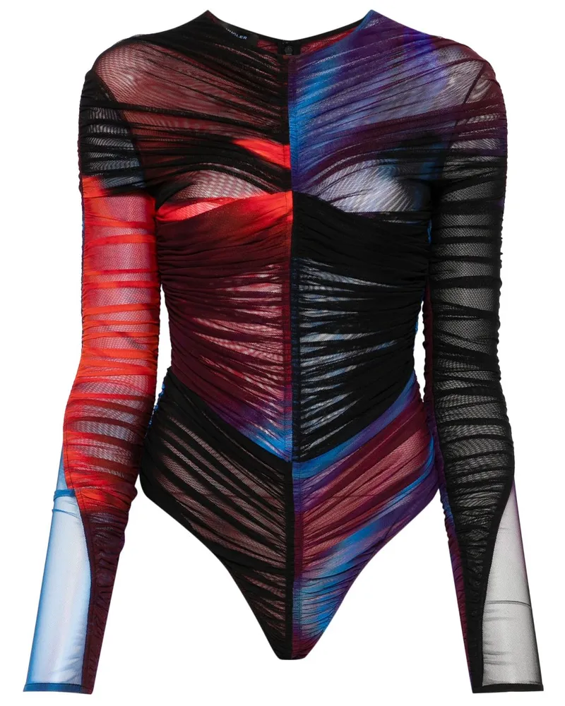 Thierry Mugler Geraffter Mesh-Body - Schwarz Schwarz