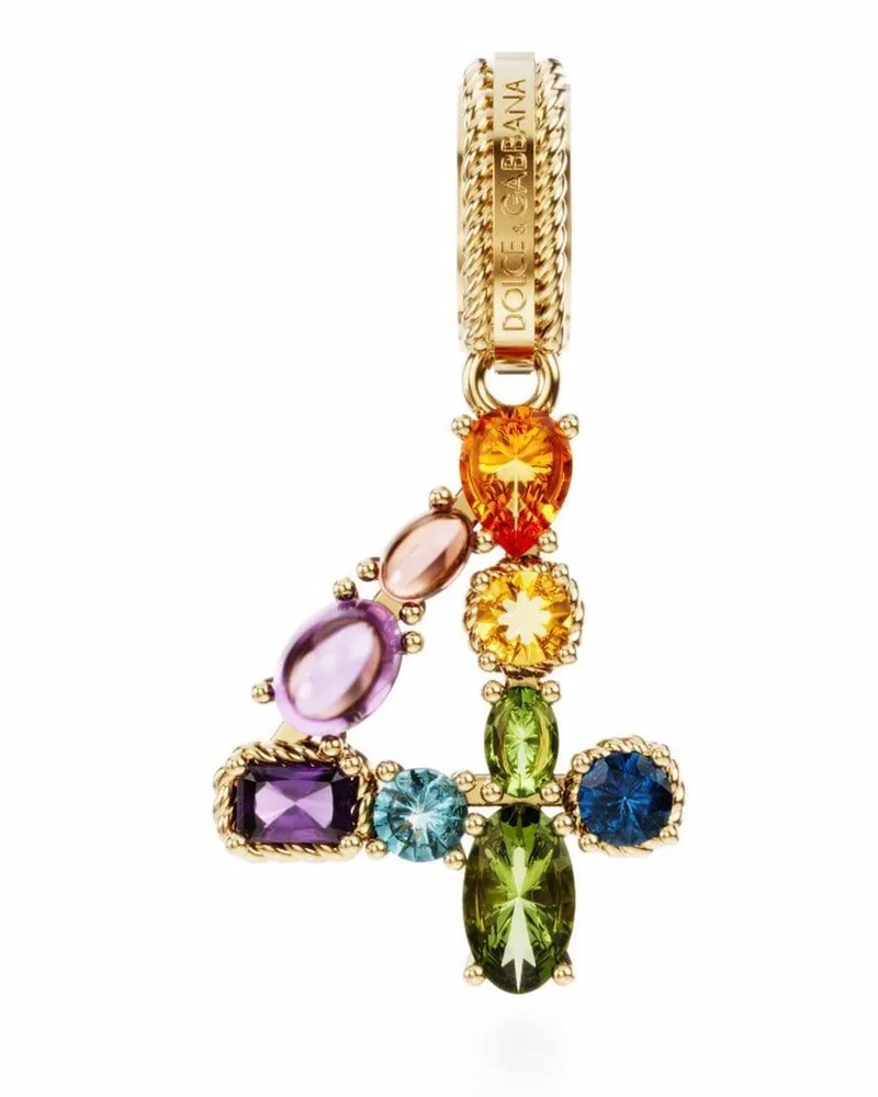Dolce & Gabbana 18kt Charm 4 Lettering Gelbgoldanhänger mit Schmucksteinen Gold