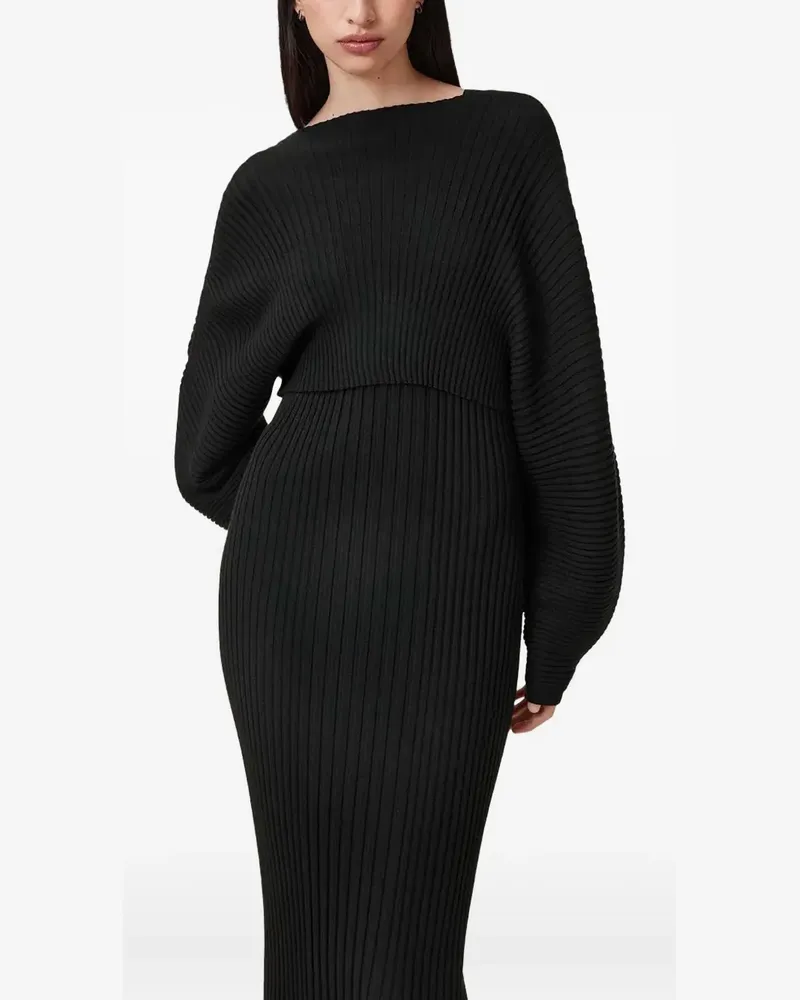 AllSaints Geripptes Minori Midikleid - Schwarz Schwarz