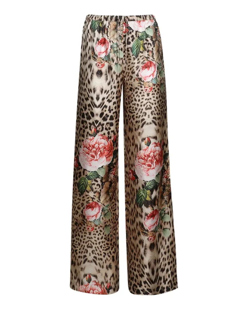 Roberto Cavalli rose jaguar-print silk trousers - Nude Nude