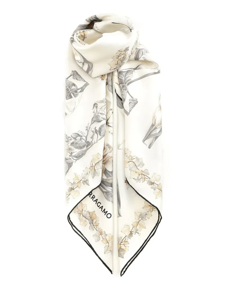 Ferragamo Seidenschal mit Blumenprint - Nude Nude