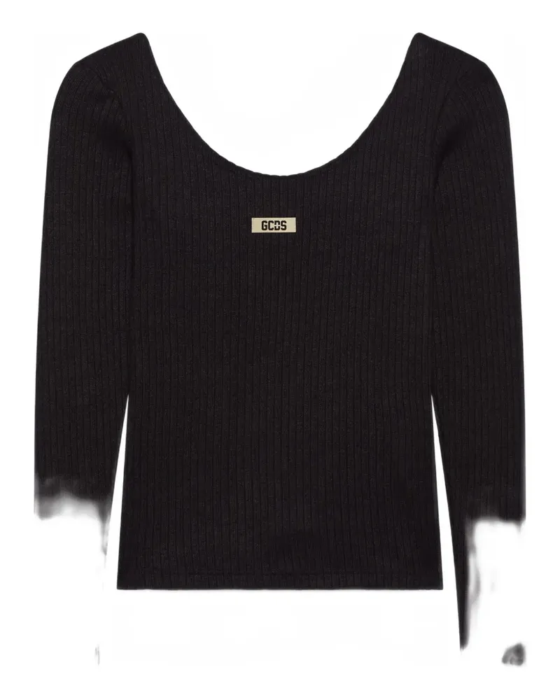 GCDS Geripptes Langarmshirt - Schwarz Schwarz