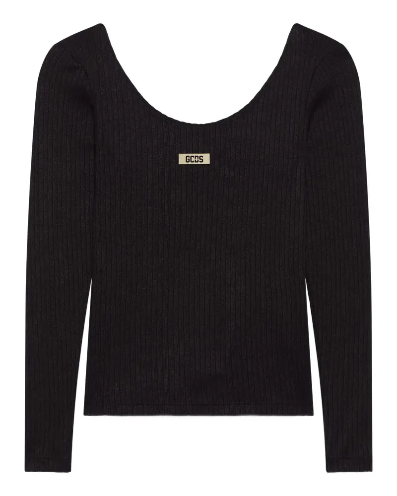 GCDS Geripptes Langarmshirt - Schwarz Schwarz