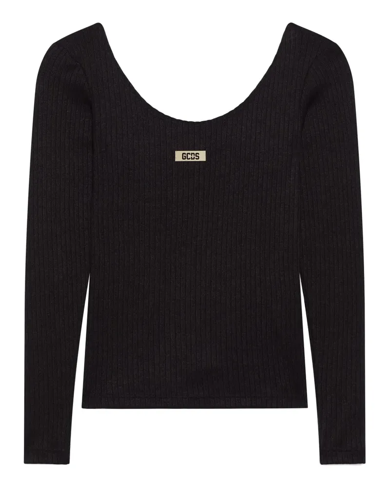 GCDS Geripptes Langarmshirt - Schwarz Schwarz