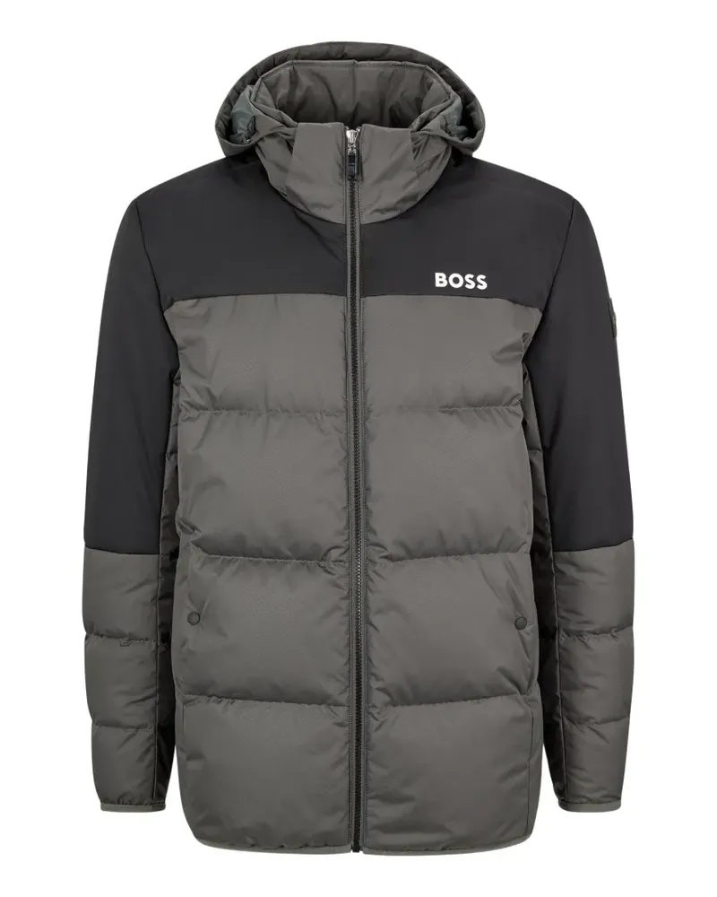 HUGO BOSS logo-print hooded down jacket - Grau Grau