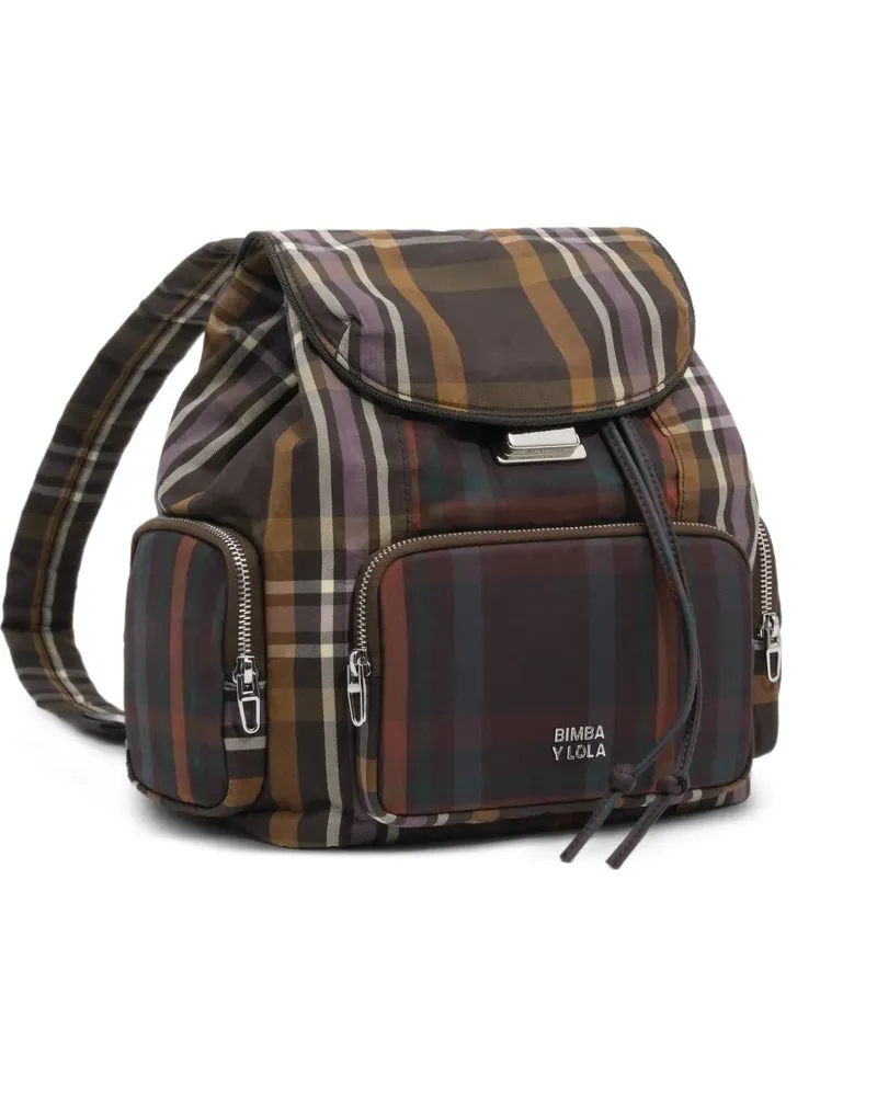 BIMBA Y LOLA Großer Superwax Rucksack mit Schottenkaro - Braun Braun