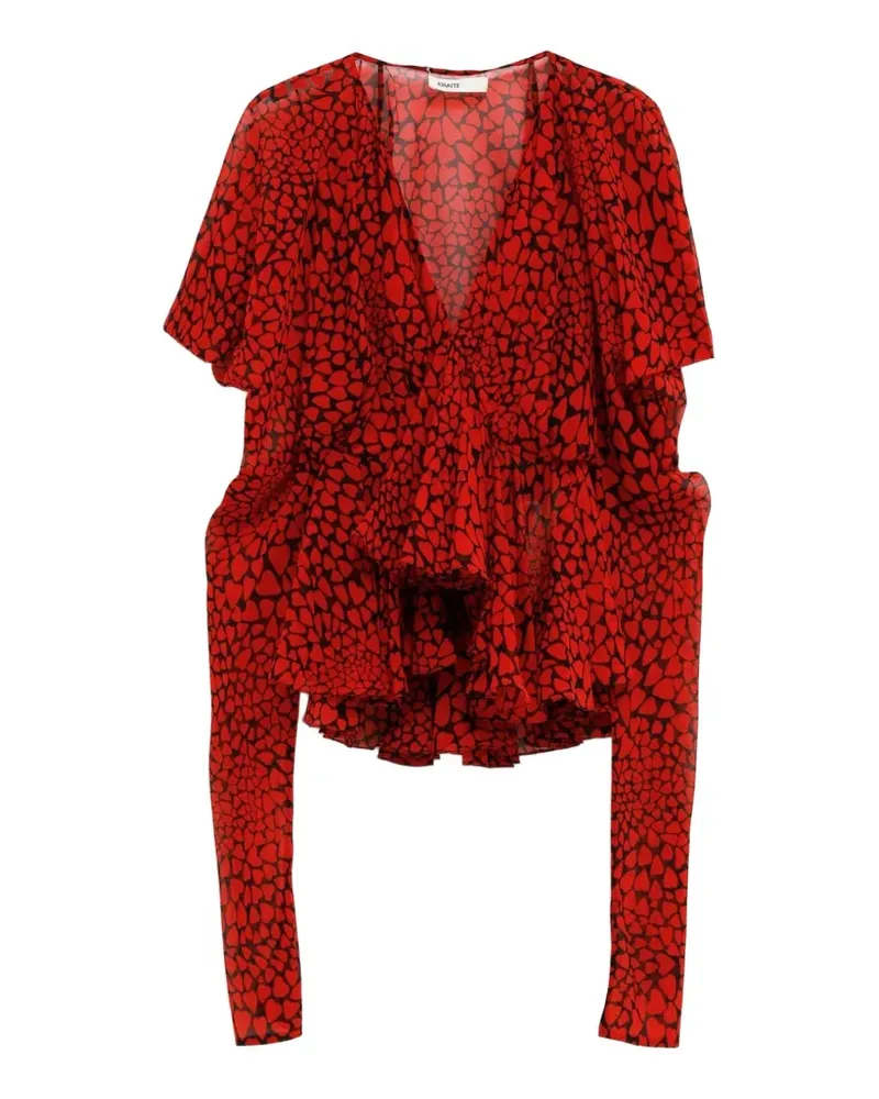 KHAITE heart-print ruffled blouse - Rot Rot