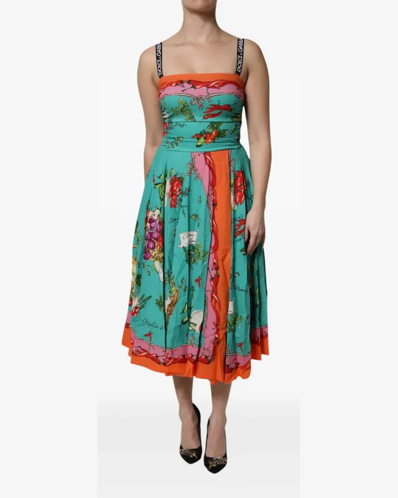 Dolce & Gabbana Midikleid in A-Linie mit Blumenprint - Grün Grün