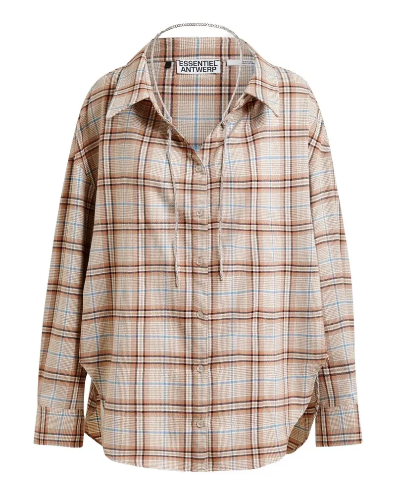 Essentiel rhinestone-strap plaid shirt - Nude Nude