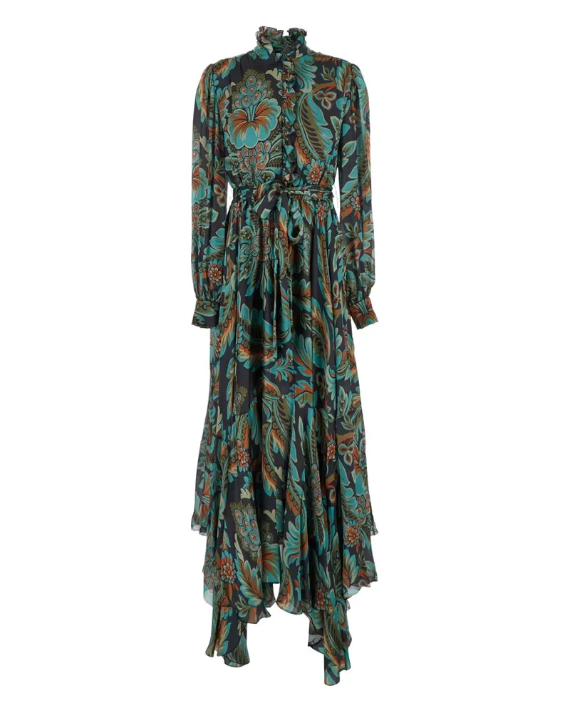 Etro Gerüschtes Kleid mit Blumen-Print - Grün Grün