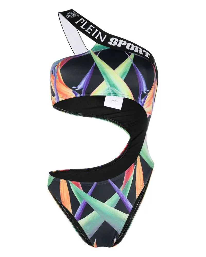 Philipp Plein One-Shoulder-Badeanzug mit Print - Schwarz Schwarz