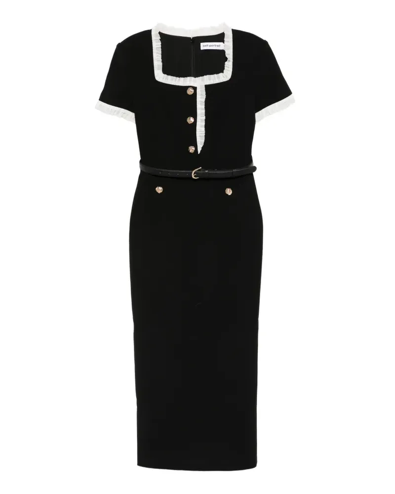 Self-Portrait Midikleid mit Gürtel - Schwarz Schwarz