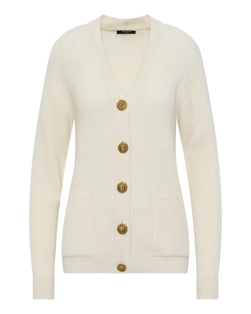 Balmain ribbed-knit buttoned cardigan - Nude Nude