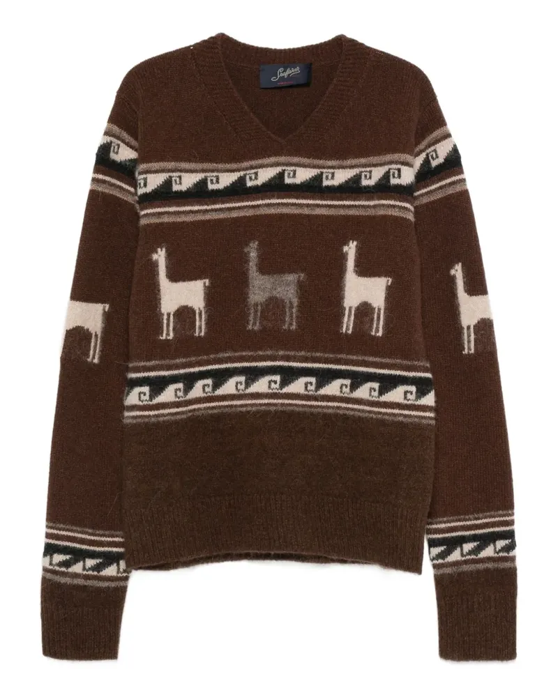 Seafarer V-Ausschnitt-Pullover mit Lamamuster - Braun Braun