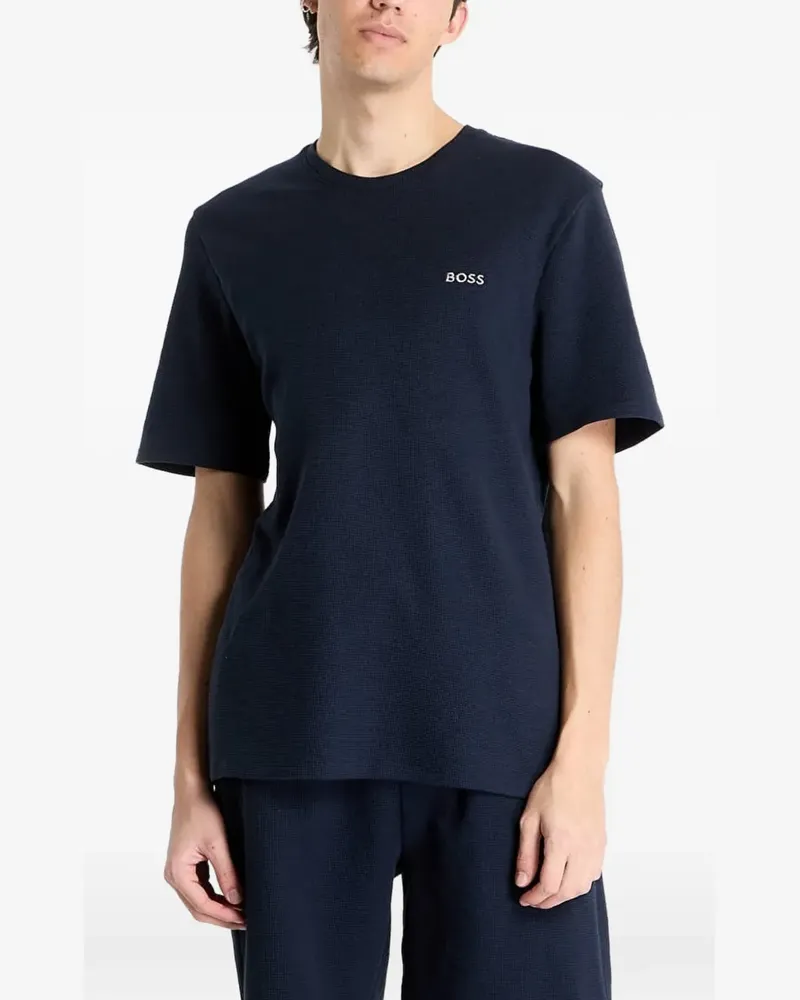 HUGO BOSS Waffle Pyjama-Oberteil mit Logo - Blau Blau