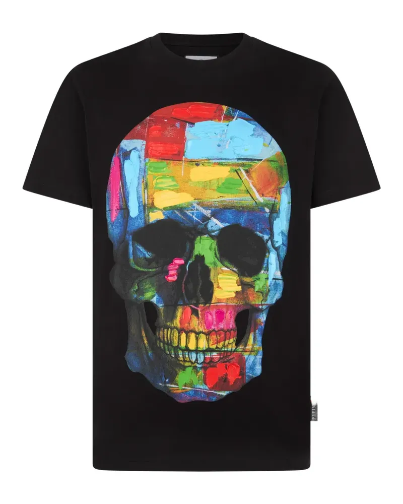 Philipp Plein T-Shirt mit Rundhalsausschnitt und Totenkopf-Motiv - Schwarz Schwarz