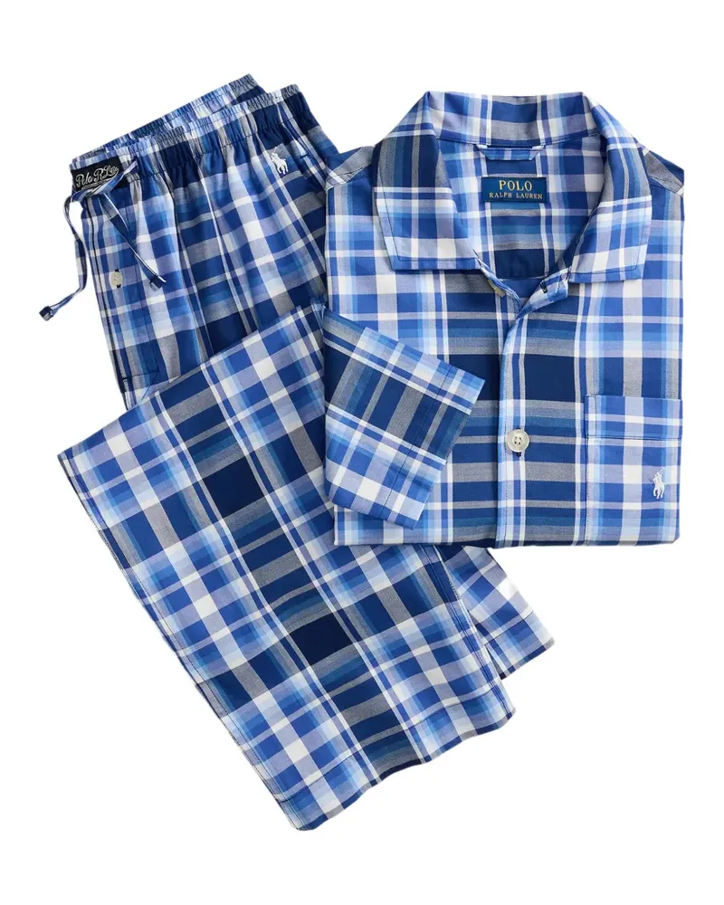 Ralph Lauren Karierter Pyjama mit Logo-Detail - Blau Blau