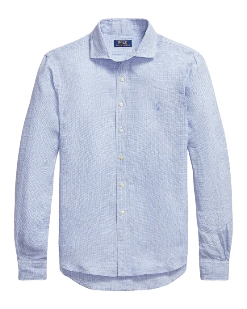 Ralph Lauren Besticktes Pony-Hemd mit Hahnentrittmuster - Blau Blau