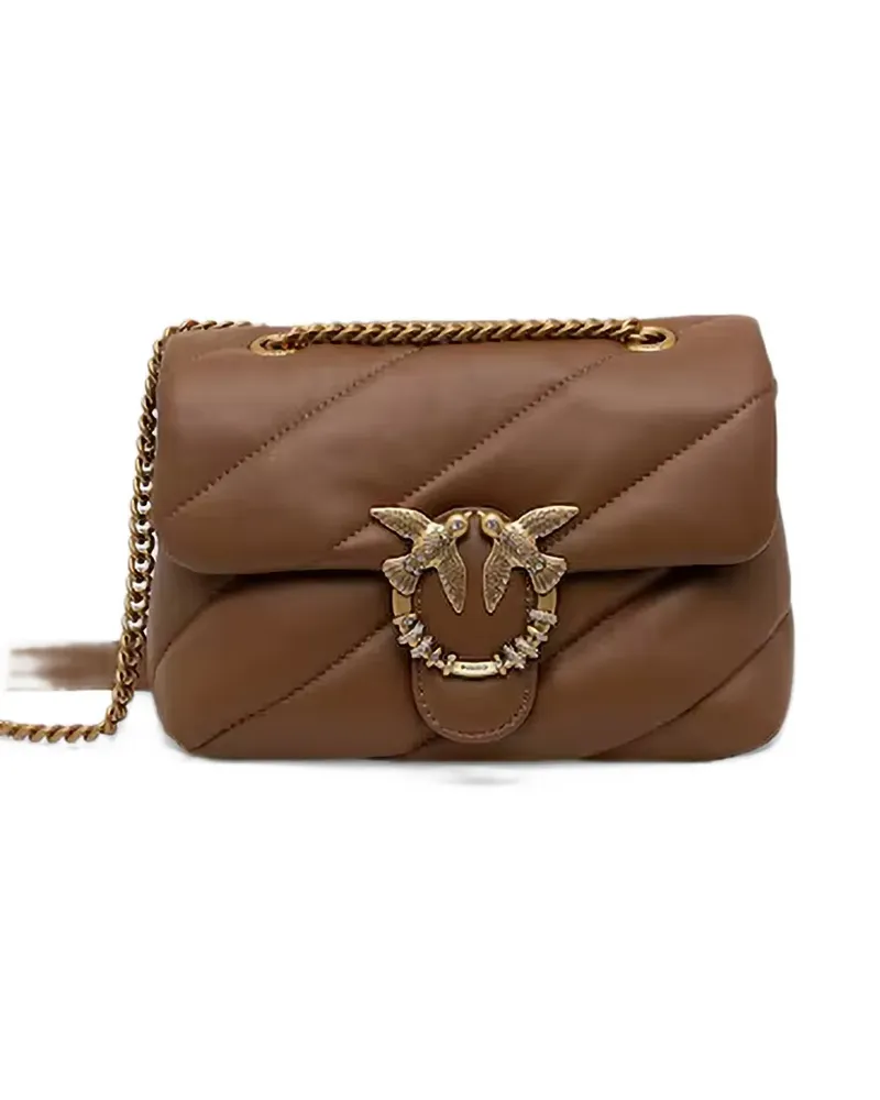 Pinko Mini Love bag puff crossbody bag in quilted nappa leather with jewel buckle - Braun Braun