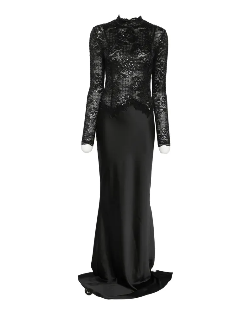 NISSA sequin-embellished lace-panelled maxi dress - Schwarz Schwarz