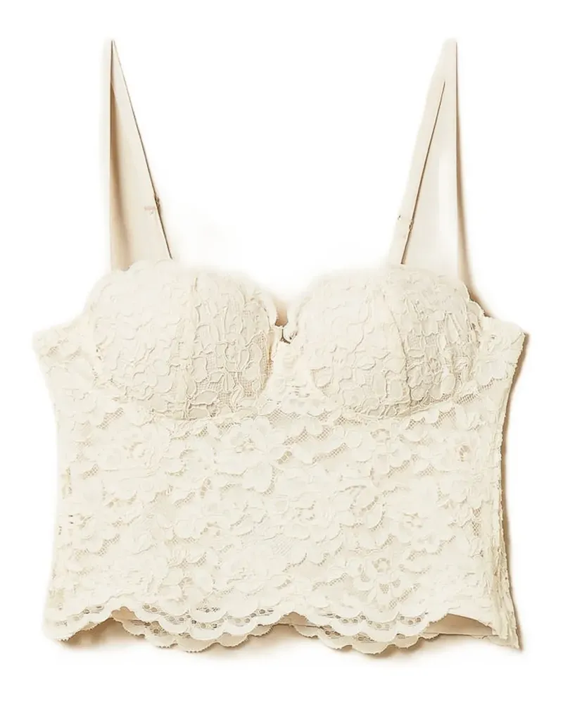 Twin-Set lace-pattern cropped bustier top - Nude Nude