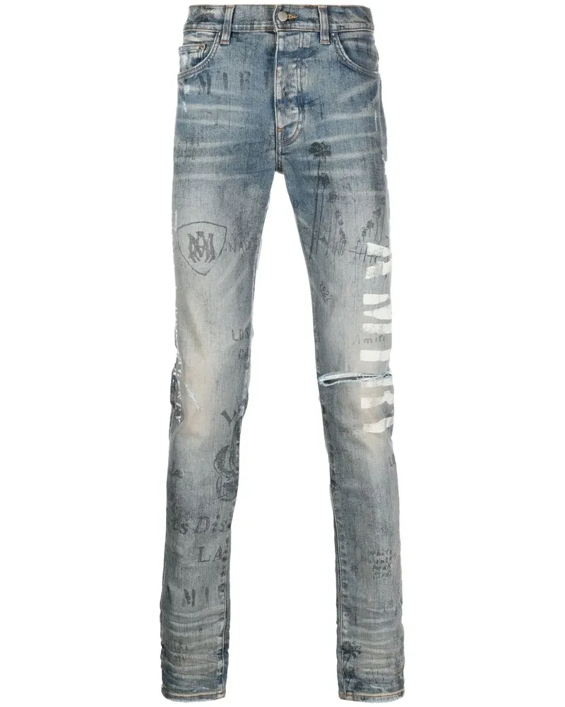 Amiri Slim-Fit-Jeans mit Illustrations-Print - Blau Blau