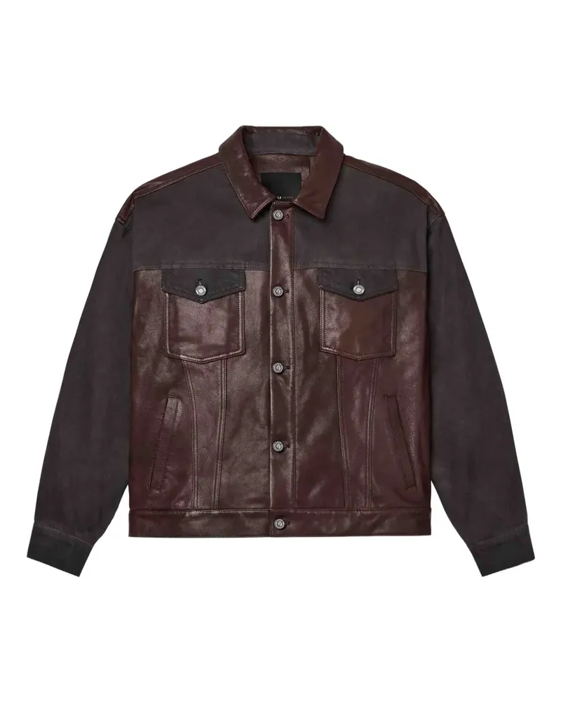 PURPLE BRAND leather-panelled denim jacket - Braun Braun