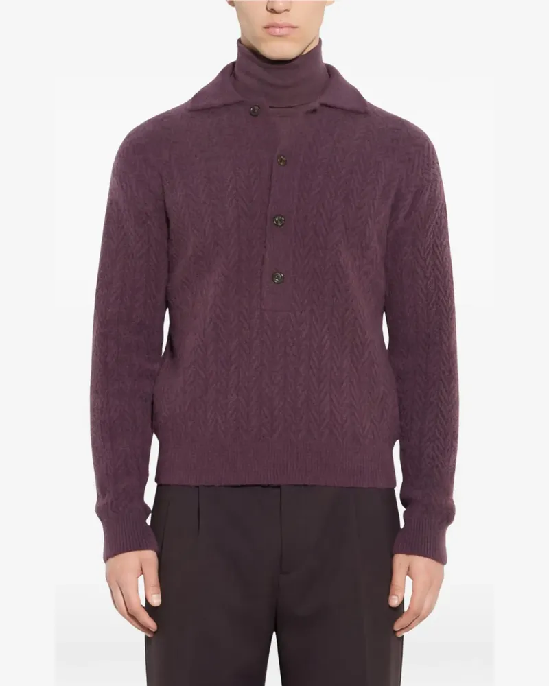 Paolo Pecora Milano Geknöpfter Pullover mit Fischgrätenmuster - Violett Violett