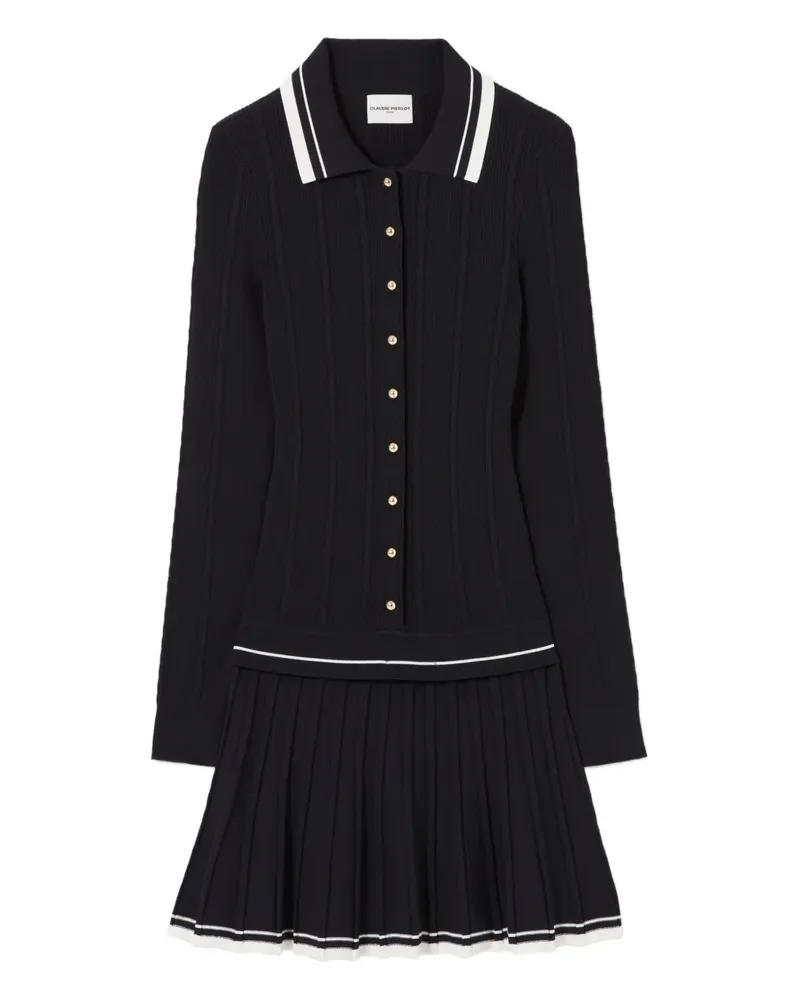 Claudie Pierlot Faltenkleid mit Zopfmuster - Blau Blau