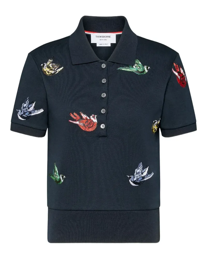 Thom Browne Poloshirt mit Vogelstickerei - Blau Blau