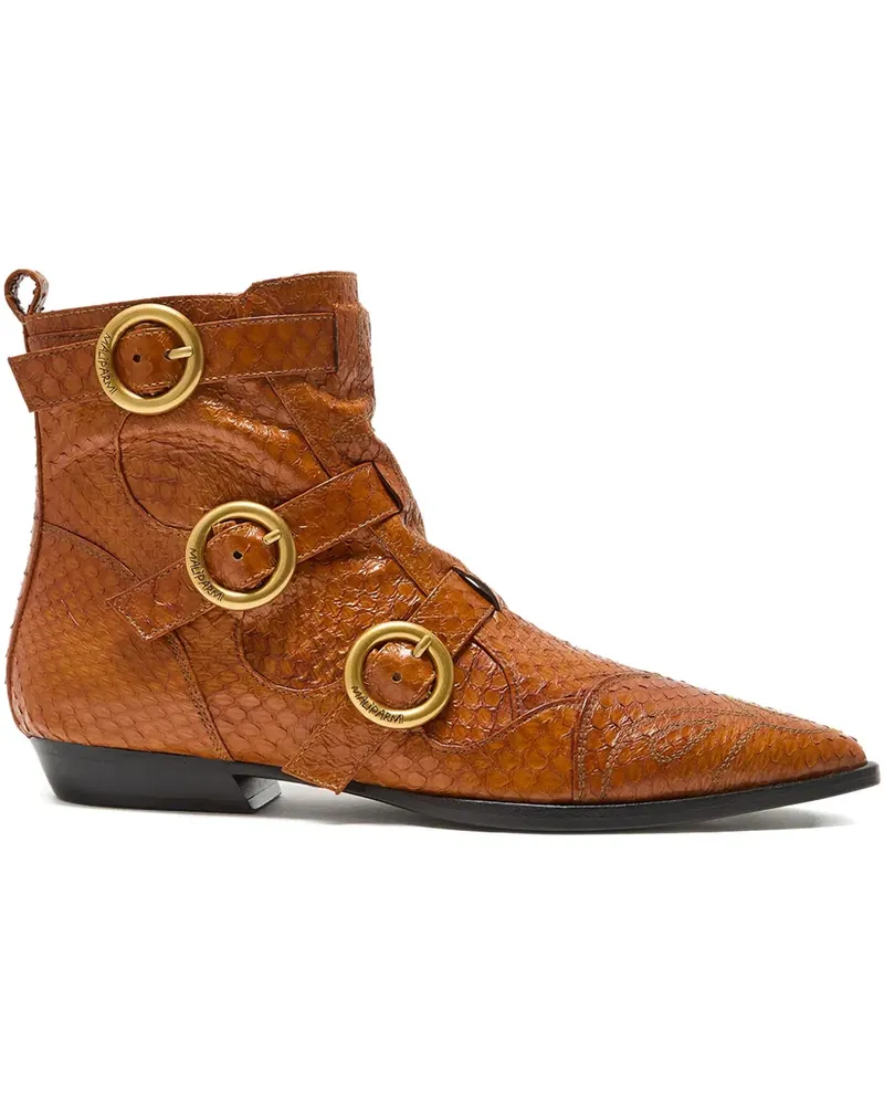 Maliparmi Stiefel aus Schlangenleder mit Schnallendetail - Braun Braun