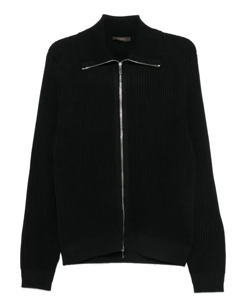 Zanone Gerippter Cardigan mit Reißverschluss - Schwarz Schwarz