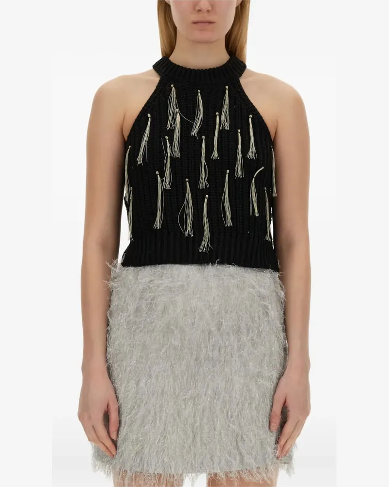 ALYSI Neckholder-Top mit Quasten - Schwarz Schwarz