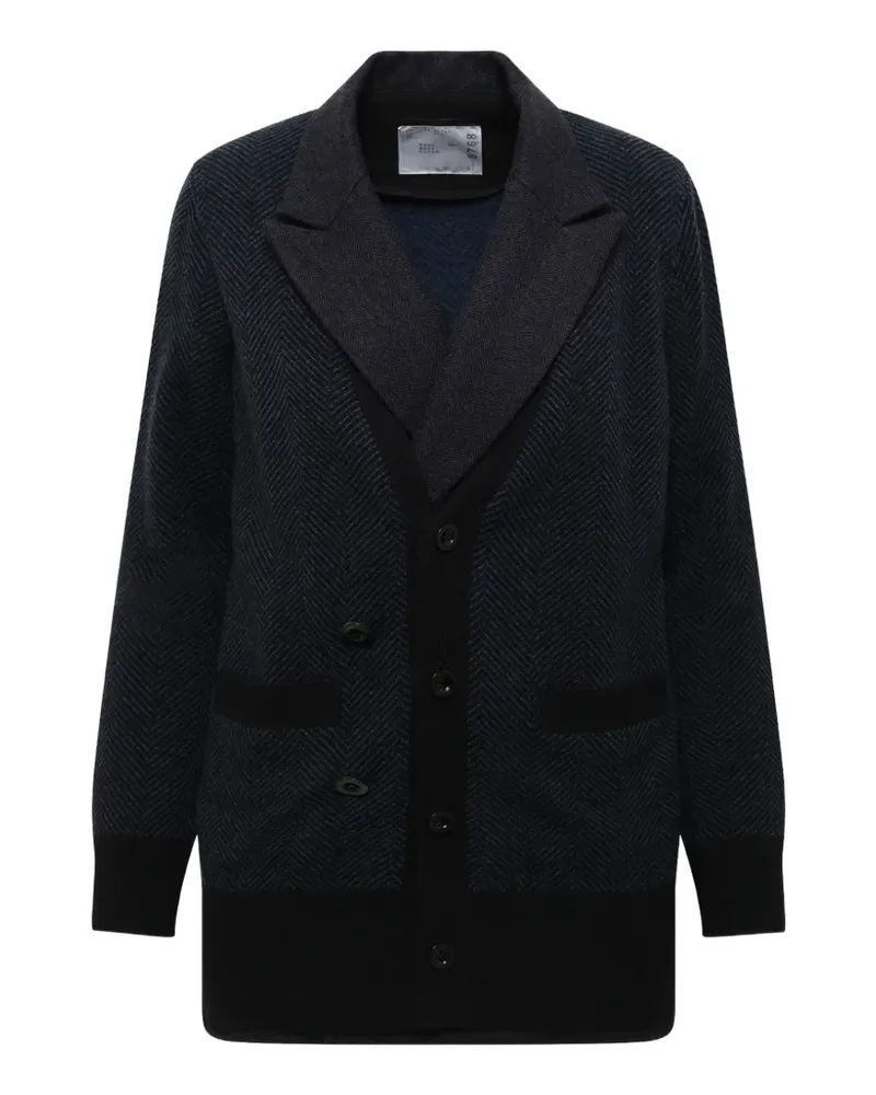 Sacai double-faced herringbone-knit cardigan - Blau Blau