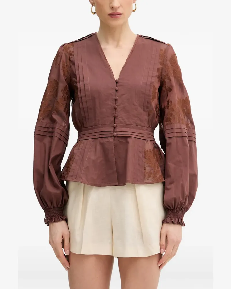 Silvian Heach Bestickte Bluse mit Biesen - Braun Braun