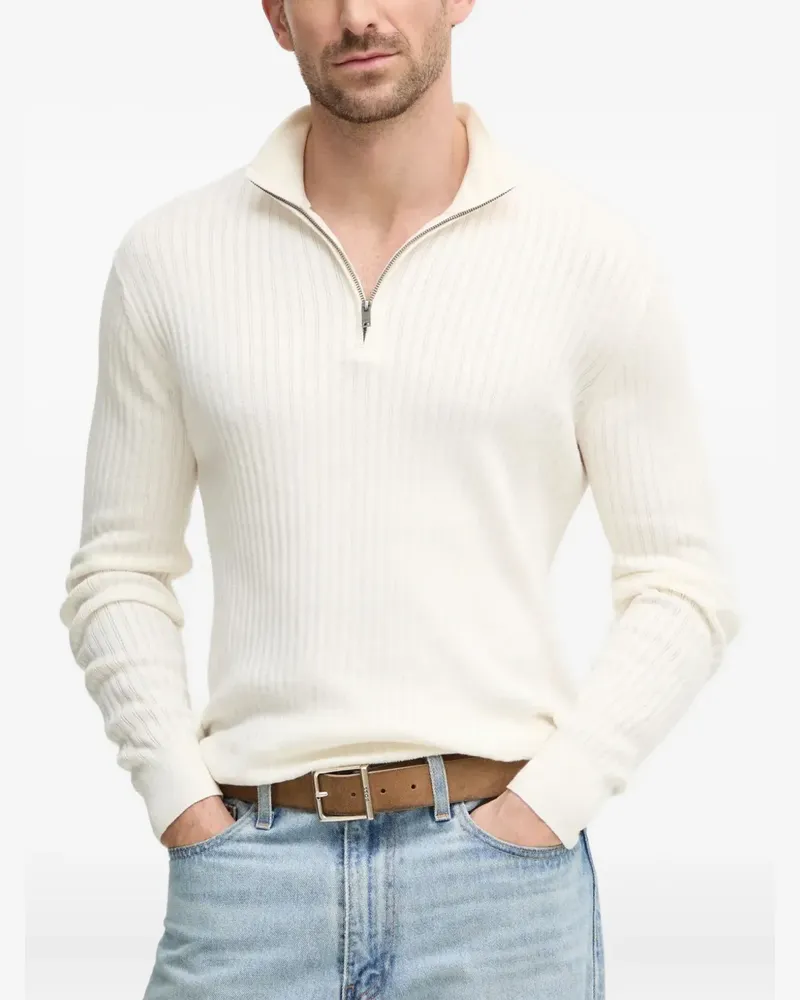 Hackett Gerippter Pullover mit Reißverschluss - Weiß Weiß