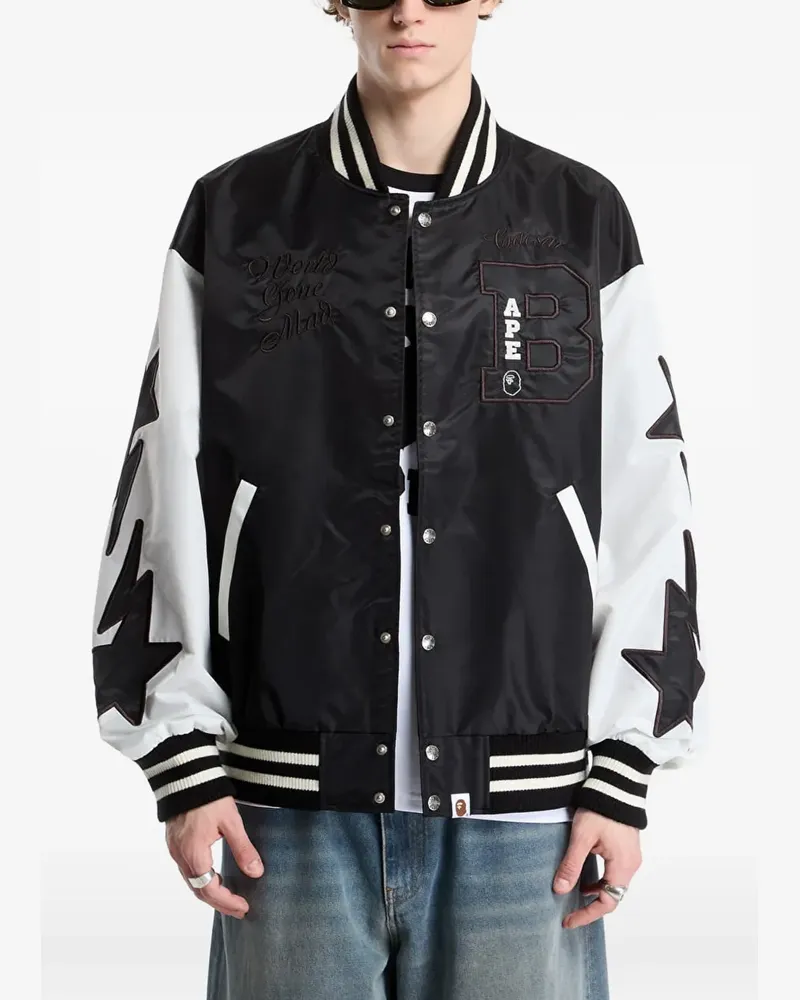 BAPE nylon varsity jacket - Schwarz Schwarz