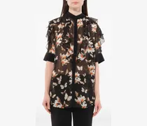 Seidenbluse mit Blumen-Print - Schwarz