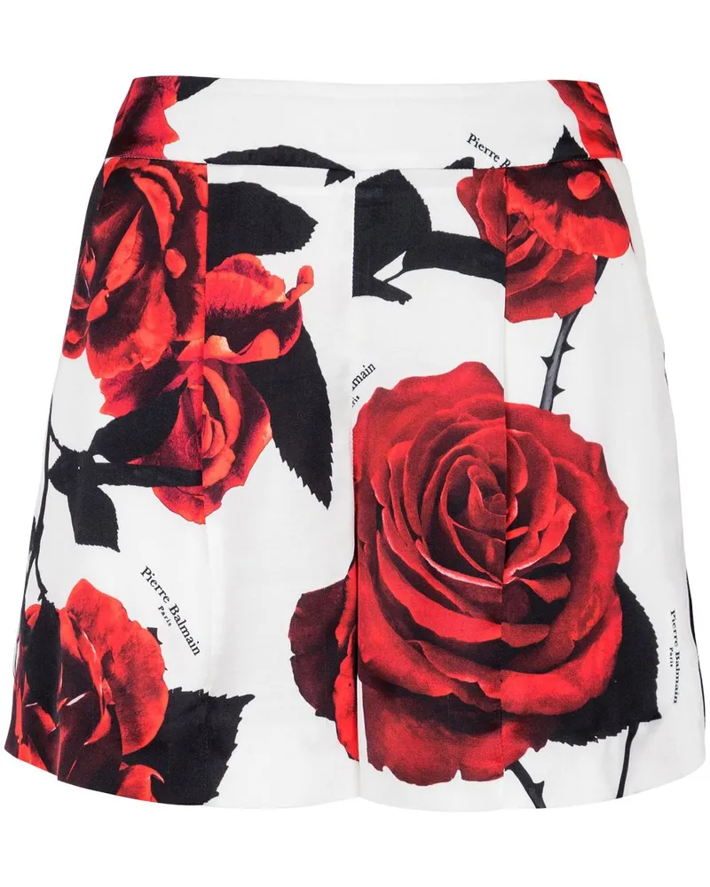 Balmain Shorts mit Rosen-Print Weiß