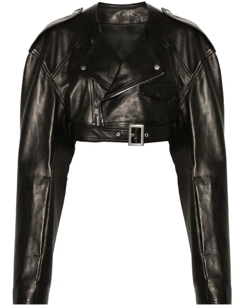 Rick Owens Micro Biker Cropped-Lederjacke - Schwarz Schwarz
