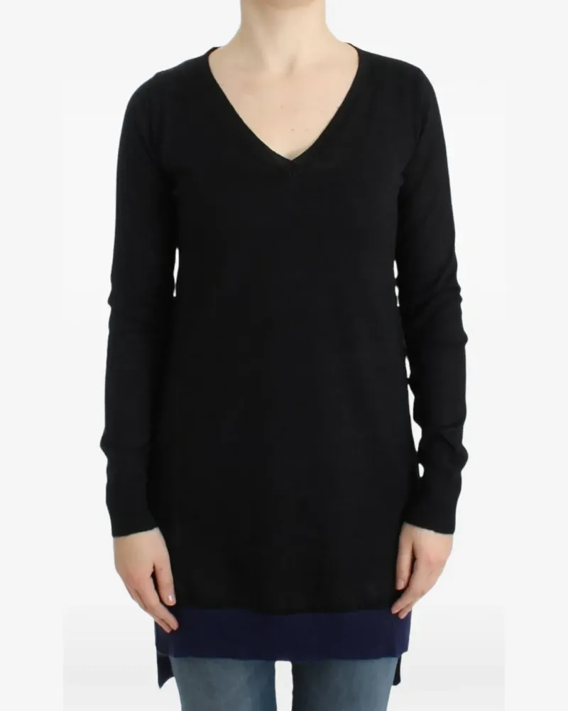 CoSTUME NATIONAL Pullover in Colour-Block-Optik mit V-Ausschnitt - Schwarz Schwarz