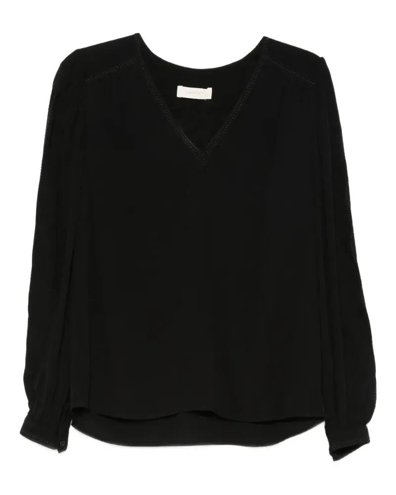 Twin-Set Top mit V-Ausschnitt - Schwarz Schwarz
