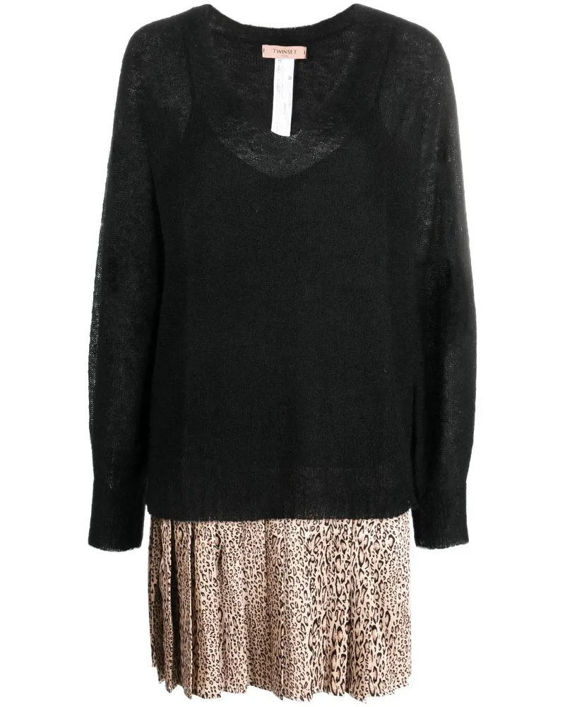 Twin-Set Minikleid mit V-Ausschnitt - Schwarz Schwarz