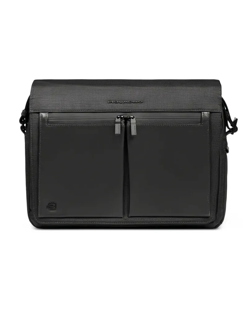 Piquadro Kuriertasche mit Logo-Schild - Schwarz Schwarz
