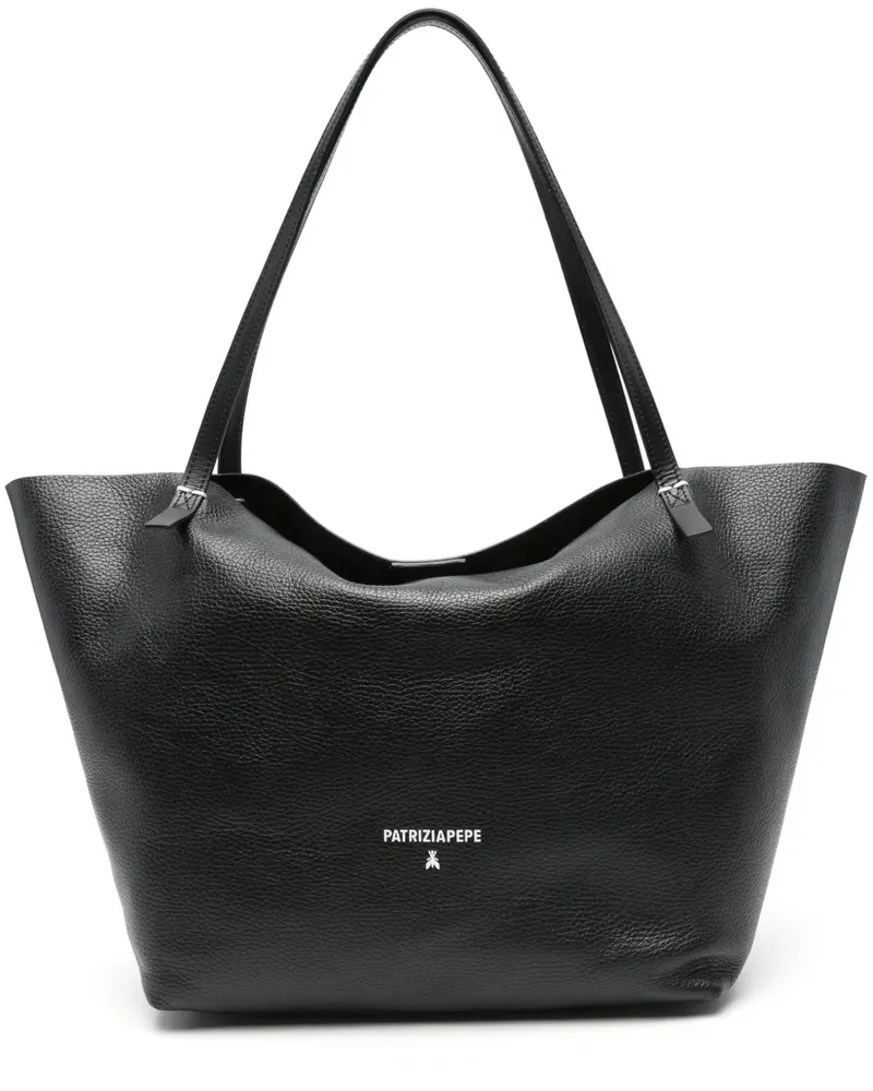Patrizia Pepe Tote Bag aus gehämmertem Leder - Schwarz Schwarz