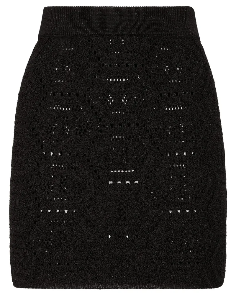 Philipp Plein Gestrickter Minirock mit Monogrammmuster - Schwarz Schwarz